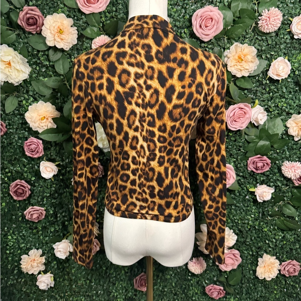 Leopard Print Mock Neck Long Sleeve Top - Brown & Black - Picture 3 of 5